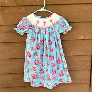 Addie Hadlie floral smocked dress with cross design size 5T